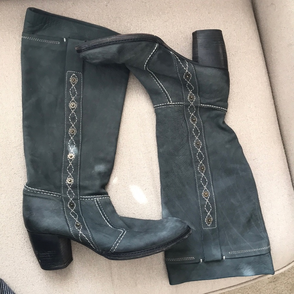 Vero Cuoio Blue Leather Boots Size 8 (EU 38)